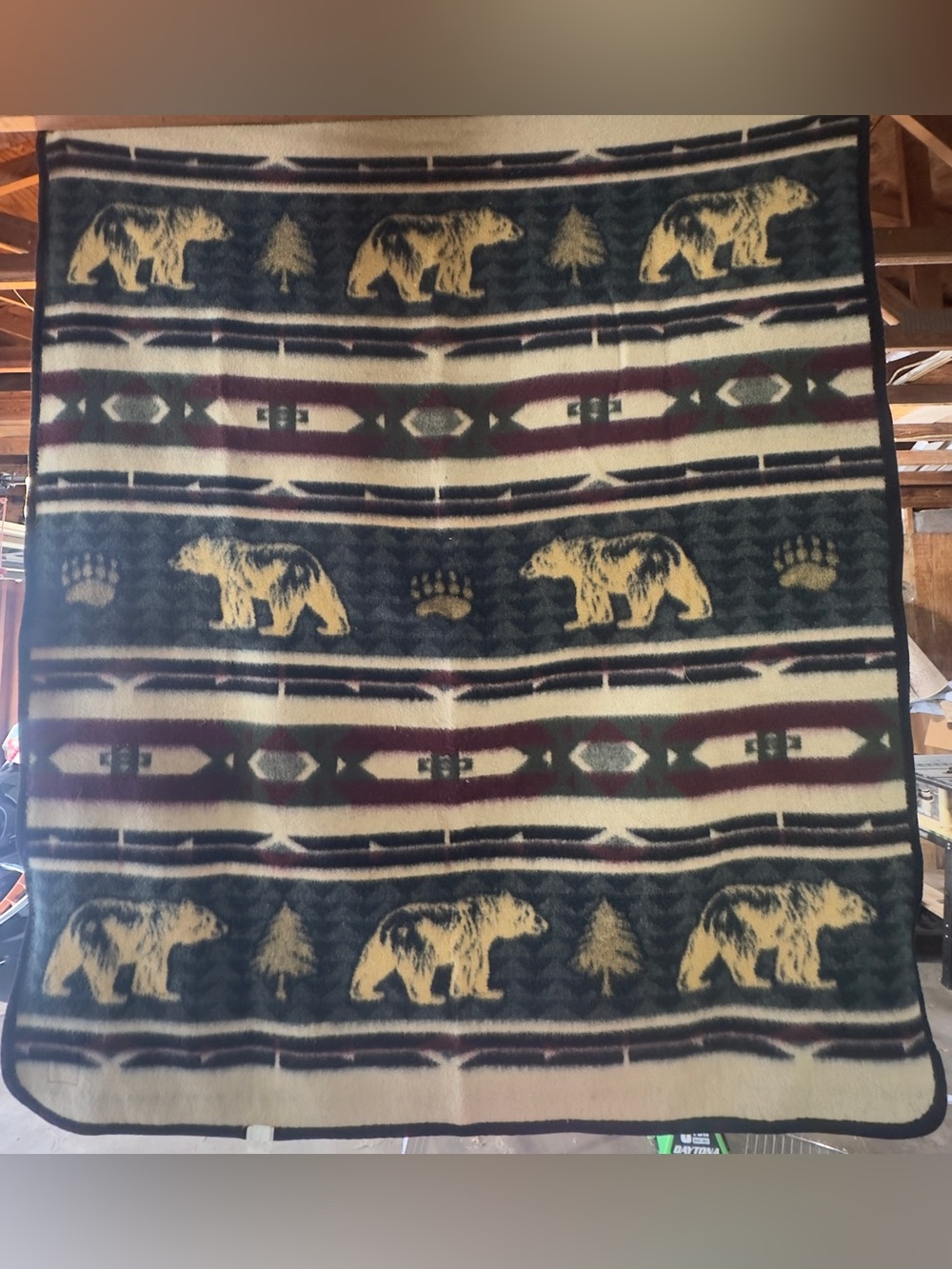 Wooded River Cabin Bear Wool Throw Blanket 60x72 Rustic Lodge Cabin